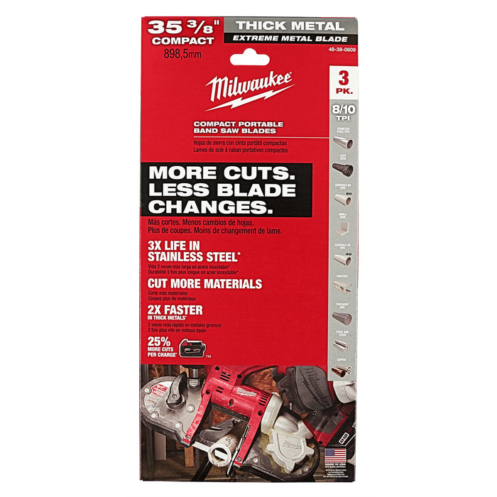 Milwaukee 48-39-0609 Extreme Thick Metal Compact Band Saw Blade 3-Pack packaging