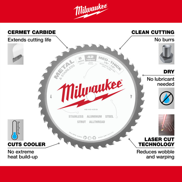 Milwaukee 48-40-4515 8" Metal & Stainless Cutting Circular Saw Blade