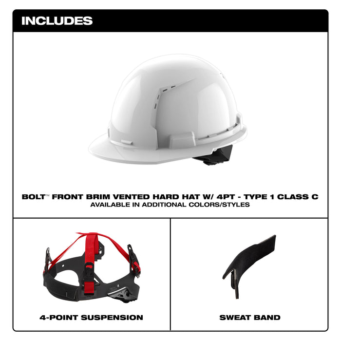 Milwaukee 48-73-1210 BOLT™ Black Front Brim Vented Hard Hat w/4pt Ratcheting Suspension (USA) - Type 1, Class C
