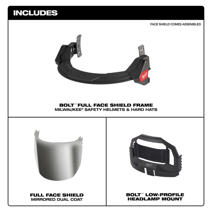 Milwaukee 48-73-1429 BOLT™ Full Face Shield - Mirrored Dual Coat Lens (Compatible with Milwaukee® BOLT™ Safety Helmets & BOLT™ Hard Hats)