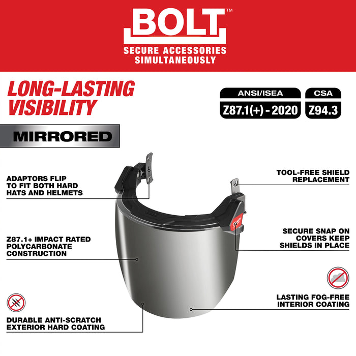 Milwaukee 48-73-1429 BOLT™ Full Face Shield - Mirrored Dual Coat Lens (Compatible with Milwaukee® BOLT™ Safety Helmets & BOLT™ Hard Hats)