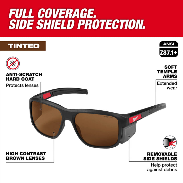 Milwaukee 48-73-2516 Full Frame Safety Glasses with Removable Side Shields – Brown Anti-Scratch Lenses
