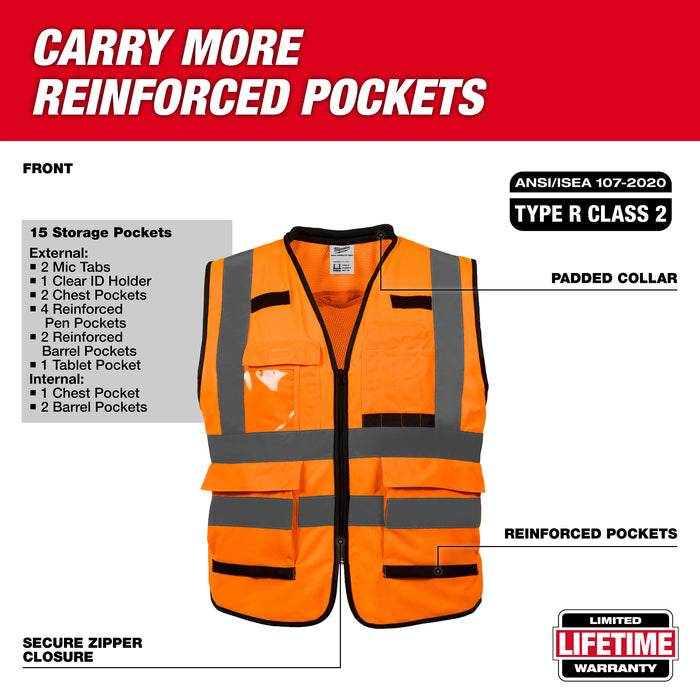 Milwaukee 48-73-5053 Class 2 High Visibility Orange Performance Safety Vest - 2XL/3XL