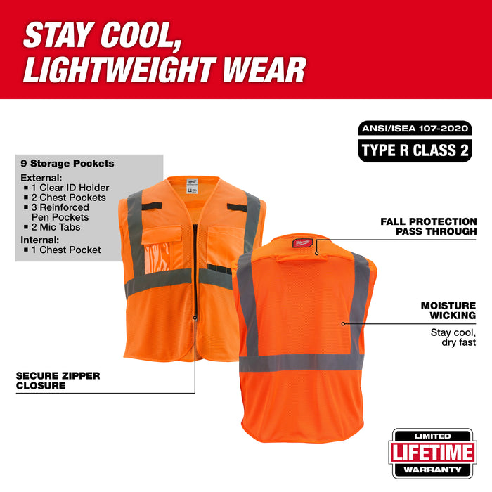 Milwaukee 48-73-5118 Class 2 High Visibility Orange Mesh Safety Vest - 4XL/5XL