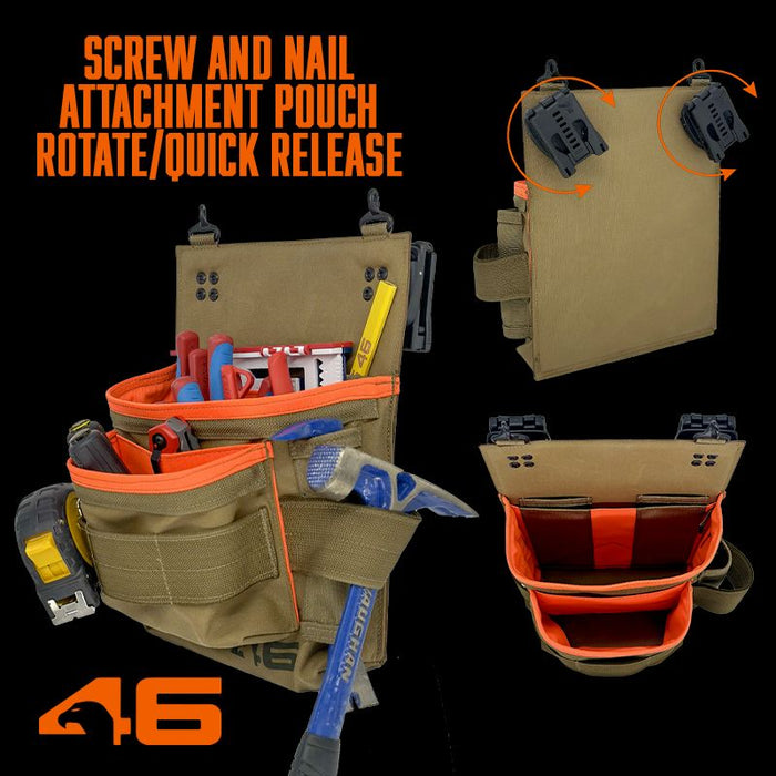 Screw and Nail Attachment Pouch ROTATE/QUICK RELEASE Coyote/Orange