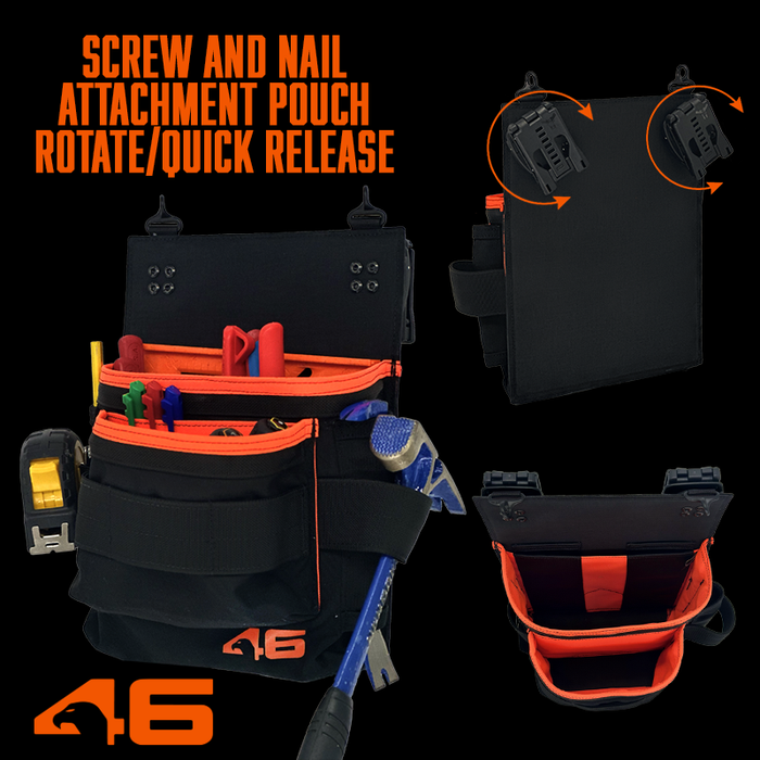 Screw and Nail Attachment Pouch ROTATE/QUICK RELEASE Black/Orange