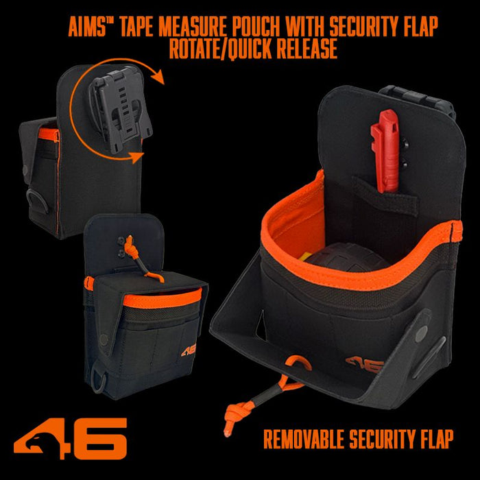 Tape Measure Pouch with Security Flap - ROTATE/QUICK RELEASE  Black/Orange