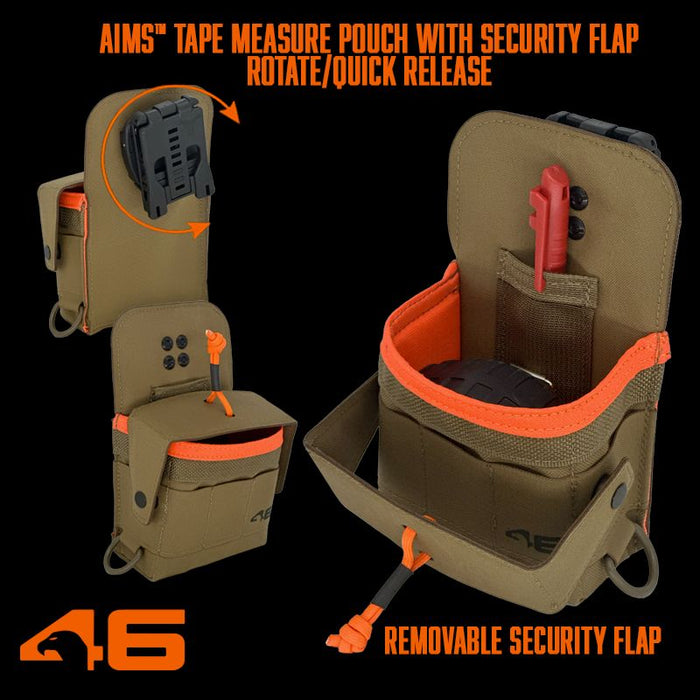 Tape Measure Pouch with Security Flap - ROTATE/QUICK RELEASE  Coyote/Orange