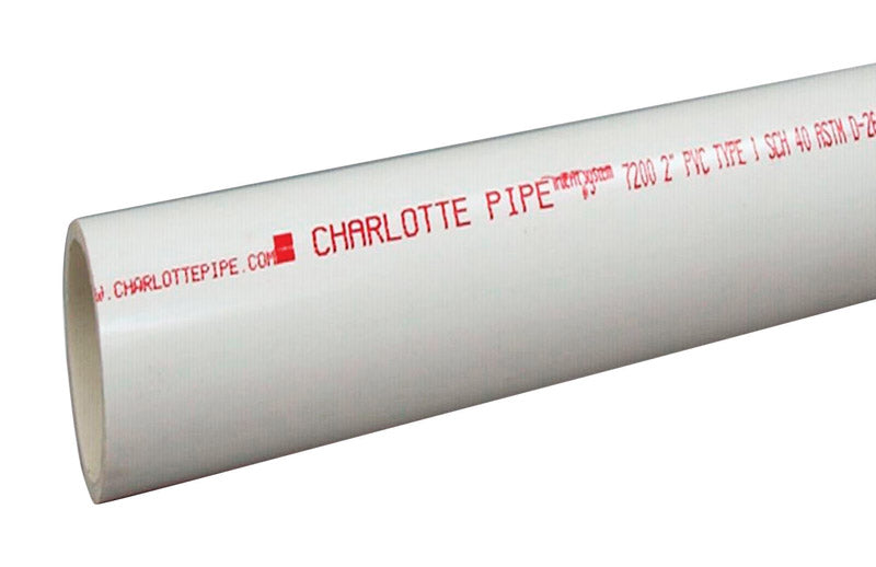 Charlotte Pipe Schedule 40 PVC Pipe 2 in. D X 5 ft. L Plain End 280 psi