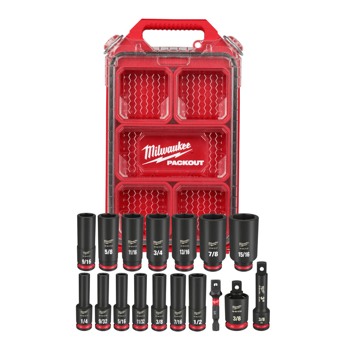 Milwaukee 49-66-6800 17PC SHOCKWAVE™ Impact Duty Socket 3/8” Drive SAE Set with PACKOUT™