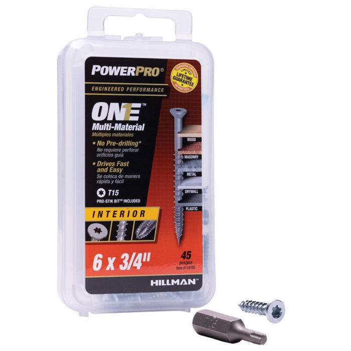 HILLMAN Power Pro No. 6 Ga. X 3/4 in. L Star Flat Head Coarse Multi-Material Screws