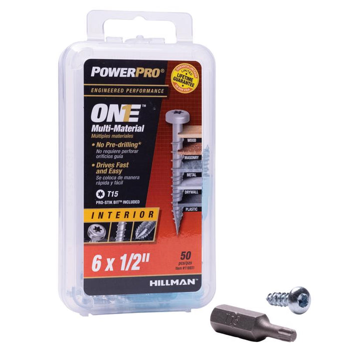 HILLMAN Power Pro No. 6 Ga. X 1/2 in. L Star Pan Head Coarse Multi-Material Screws