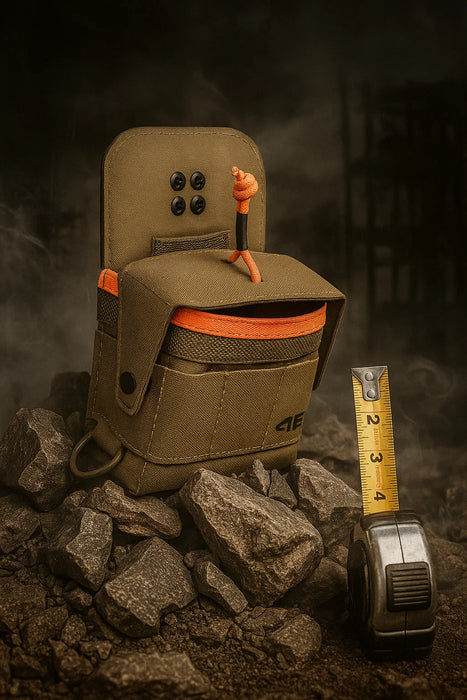 Tape Measure Pouch with Security Flap - ROTATE/QUICK RELEASE  Coyote/Orange