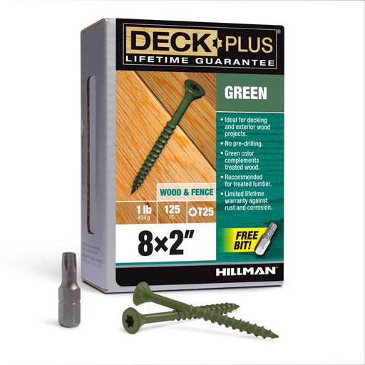 HILLMAN Deck Plus No. 8 Ga. X 2 in. L Green Star Flat Head Exterior Deck Screws 1 lb 125 pk