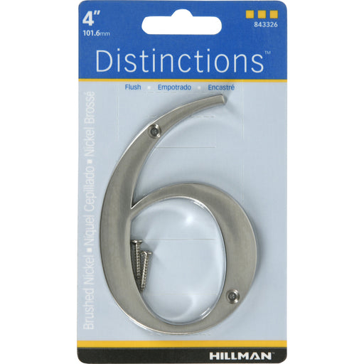 HILLMAN Distinctions 4 in. Silver Zinc Die-Cast Screw-On Number 6 1 pc