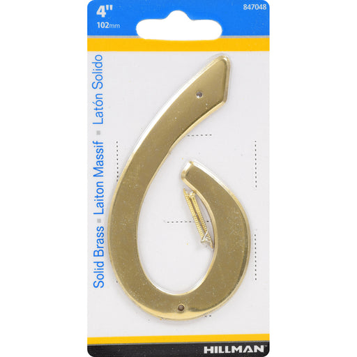 HILLMAN 4 in. Gold Brass Nail-On Number 6 1 pc