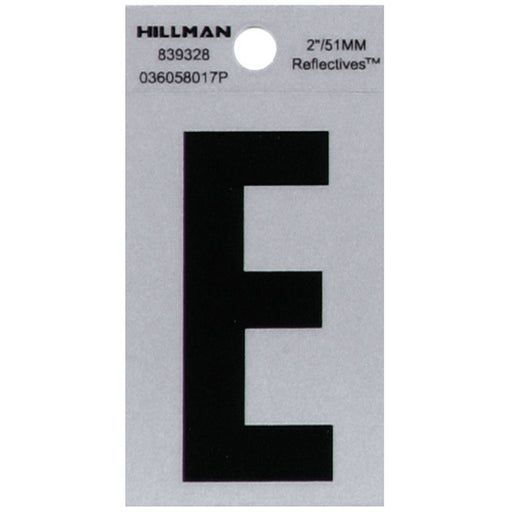 HILLMAN 2 in. Reflective Black Vinyl Self-Adhesive Letter E 1 pc
