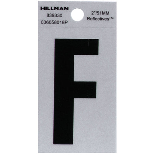 HILLMAN 2 in. Reflective Black Vinyl Self-Adhesive Letter F 1 pc
