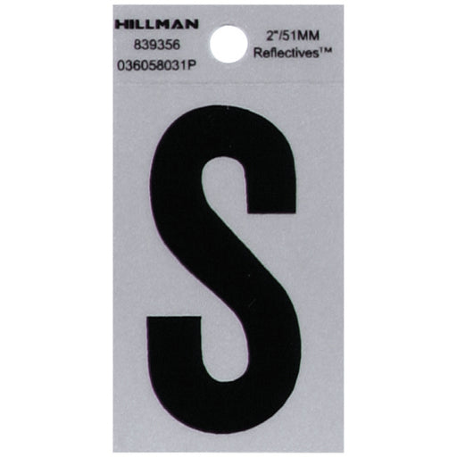 HILLMAN 2 in. Reflective Black Vinyl Self-Adhesive Letter S 1 pc