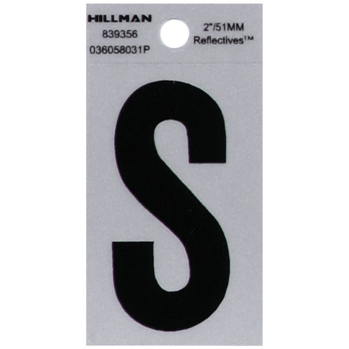 HILLMAN 2 in. Reflective Black Vinyl Self-Adhesive Letter S 1 pc