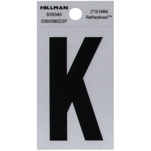 HILLMAN 2 in. Reflective Black Vinyl Self-Adhesive Letter K 1 pc