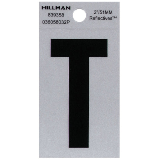 HILLMAN 2 in. Reflective Black Vinyl Self-Adhesive Letter T 1 pc