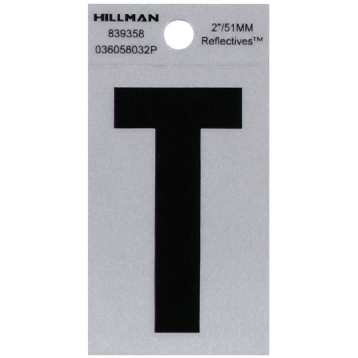 HILLMAN 2 in. Reflective Black Vinyl Self-Adhesive Letter T 1 pc