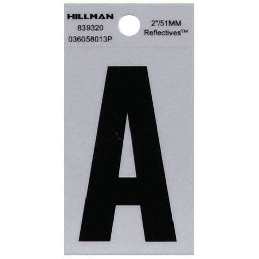 HILLMAN 2 in. Reflective Black Vinyl Self-Adhesive Letter A 1 pc