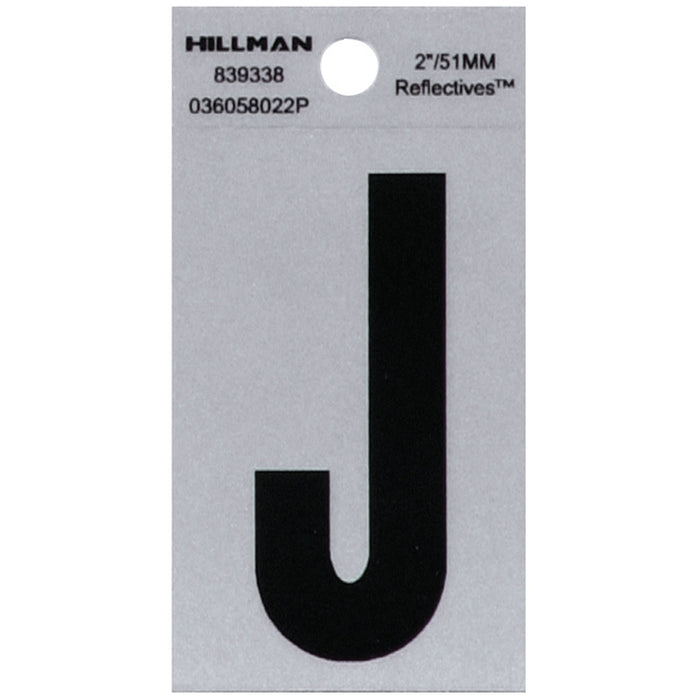 HILLMAN 2 in. Reflective Black Vinyl Self-Adhesive Letter J 1 pc
