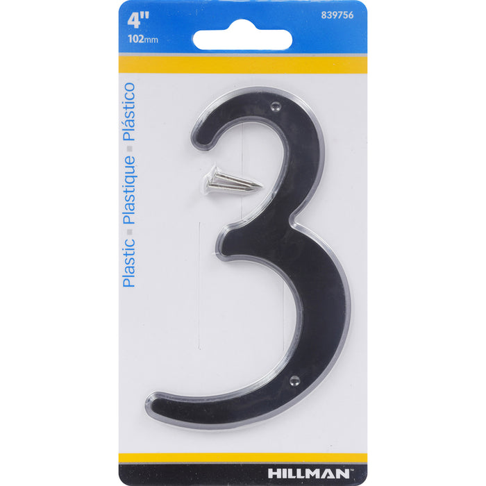 HILLMAN 4 in. Black Plastic Nail-On Number 3 1 pc