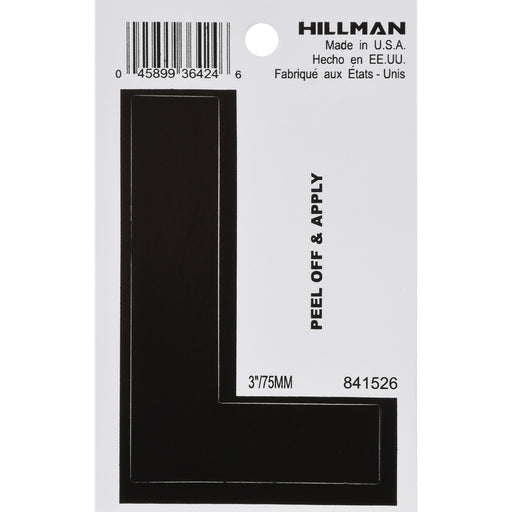 HILLMAN 3 in. Black Vinyl Self-Adhesive Letter L 1 pc