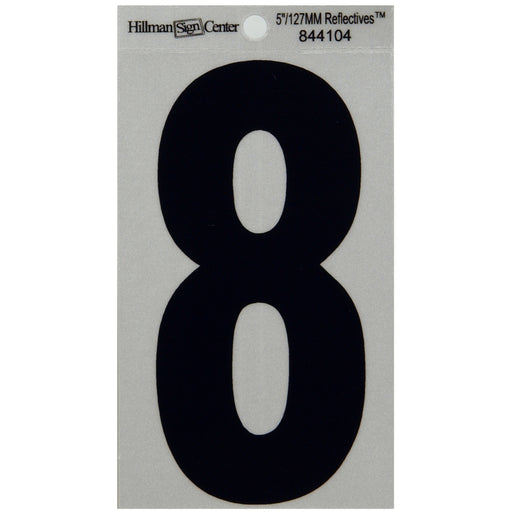 HILLMAN 5 in. Reflective Black Vinyl Self-Adhesive Number 8 1 pc