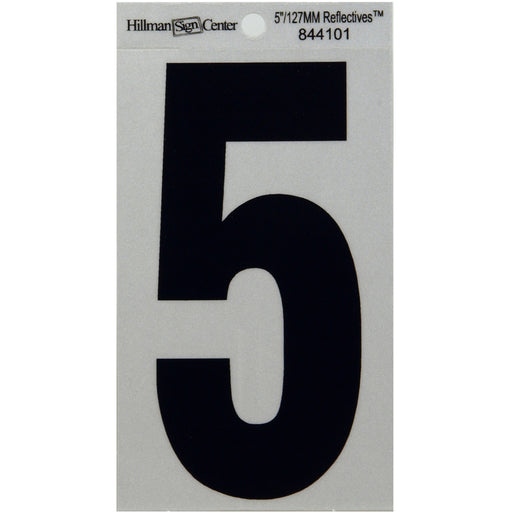 HILLMAN 5 in. Reflective Black Vinyl Self-Adhesive Number 5 1 pc