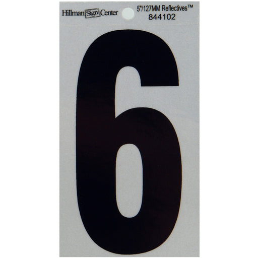 HILLMAN 5 in. Reflective Black Vinyl Self-Adhesive Number 6 1 pc