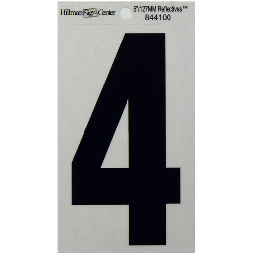 HILLMAN 5 in. Reflective Black Vinyl Self-Adhesive Number 4 1 pc