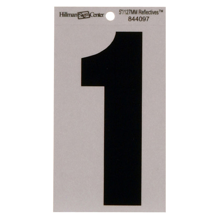 HILLMAN 5 in. Reflective Black Vinyl Self-Adhesive Number 1 1 pc