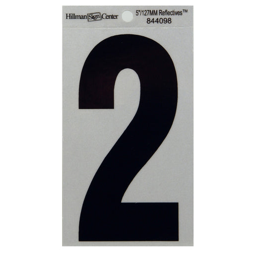 HILLMAN 5 in. Reflective Black Vinyl Self-Adhesive Number 2 1 pc