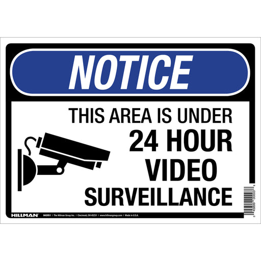 HILLMAN English White Security Sign 10 in. H X 14 in. W