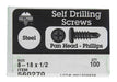HILLMAN No. 8-18 X 1/2 in. L Phillips Pan Head Self-Drilling Screws 100 pk