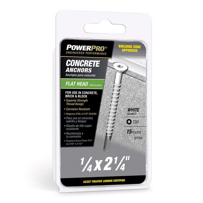 HILLMAN 1/4 in. D X 2-1/4 in. L Carbon Steel Flat Head Concrete Screw Anchor 15 pk