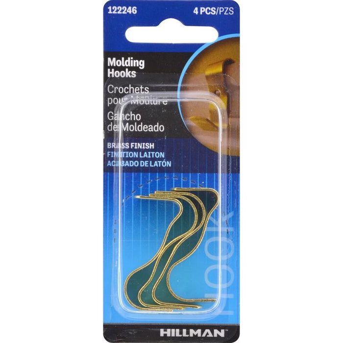 HILLMAN Brass-Plated Gold Small Molding Hook 1 lb 4 pk