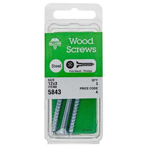 HILLMAN No. 12 X 3 in. L Phillips Zinc-Plated Coarse Wood Screws 3 pk