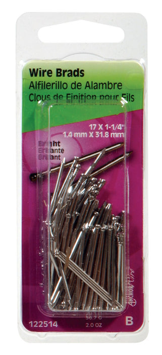 HILLMAN 17 Ga. X 1-1/4 in. L Bright Steel Brad Nails 1 pk 2 oz