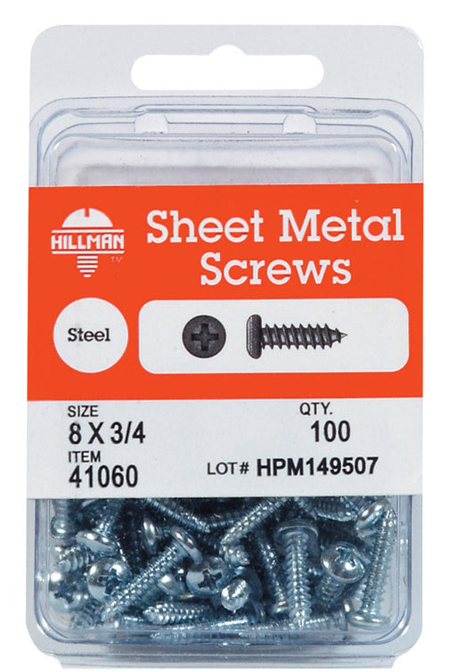 HILLMAN No. 8 X 3/4 in. L Phillips Pan Head Sheet Metal Screws 100 pk