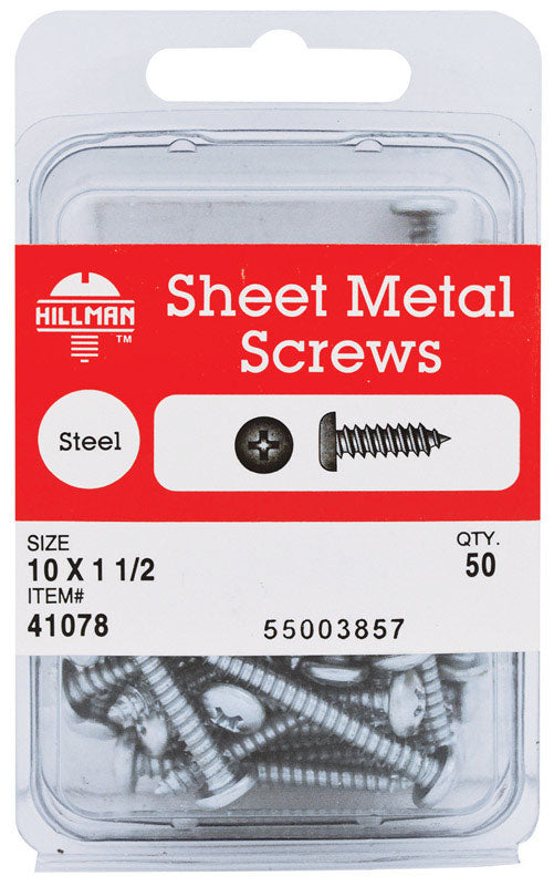 HILLMAN No. 10 X 1-1/2 in. L Phillips Pan Head Sheet Metal Screws 50 pk