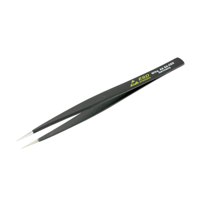Wiha Stainless Steel Fine Point Professional ESD Precision Tech Tweezer with Static Dissipative Grip and Hypo Allergenic, 130mm Overall Length