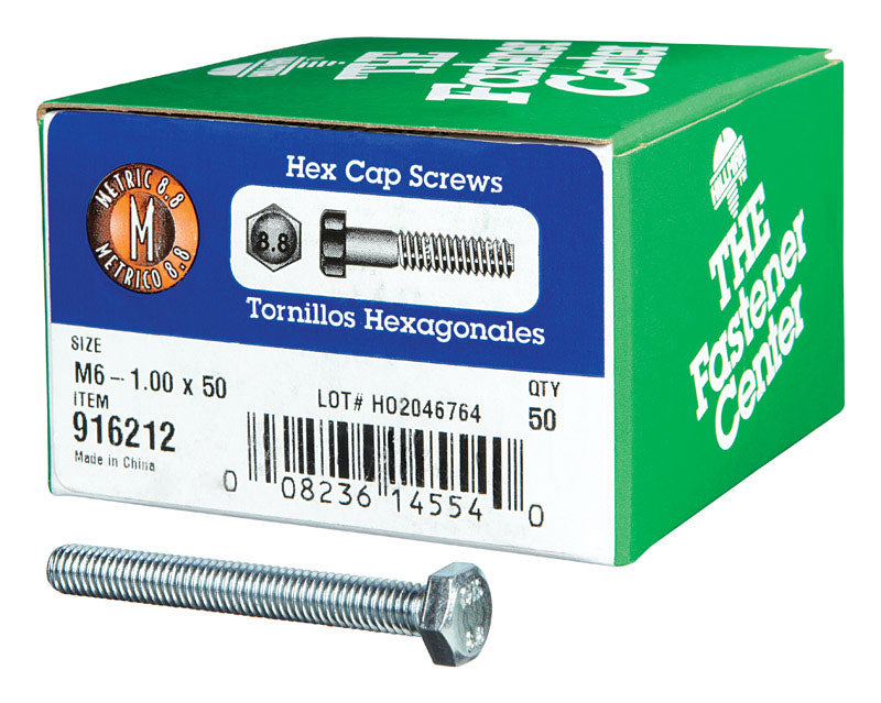 HILLMAN M6-1.00 mm D X 50 mm L Heat Treated Steel Hex Head Cap Screw 50 pk