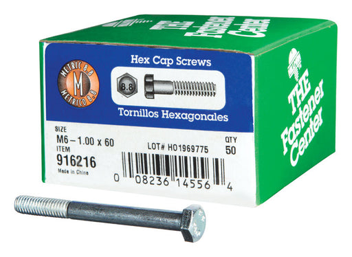 HILLMAN M6-1.00 mm D X 60 mm L Heat Treated Steel Hex Head Cap Screw 50 pk