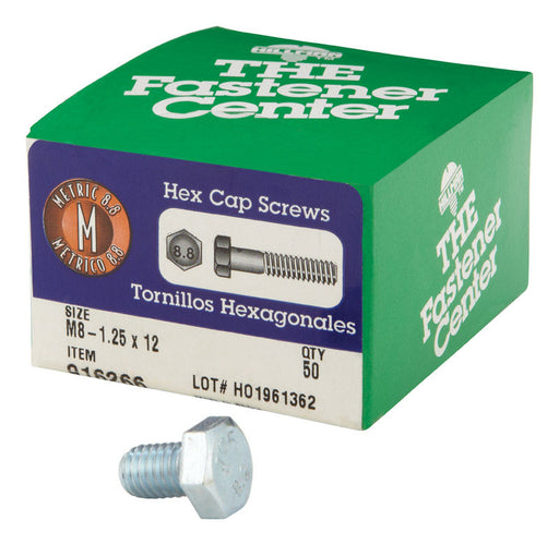 HILLMAN M8-1.25 mm D X 12 mm L Heat Treated Steel Hex Head Cap Screw 50 pk