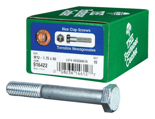 HILLMAN M12-1.75 mm D X 90 mm L Heat Treated Steel Hex Head Cap Screw 15 pk